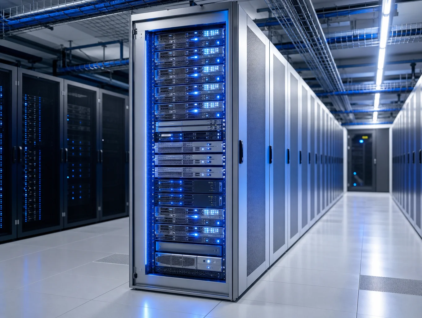 Server- en netwerkapparatuur met actieve statuslampjes