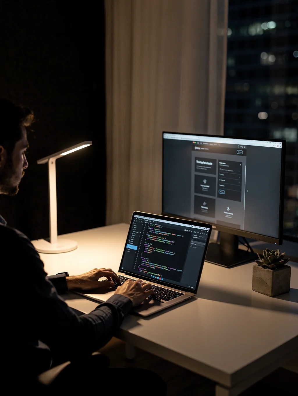 Webontwikkelaar werkt aan code en configuratie van een WordPress website