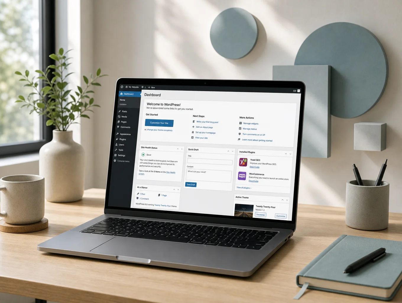 Ontwerp van een moderne WordPress website op een werkscherm